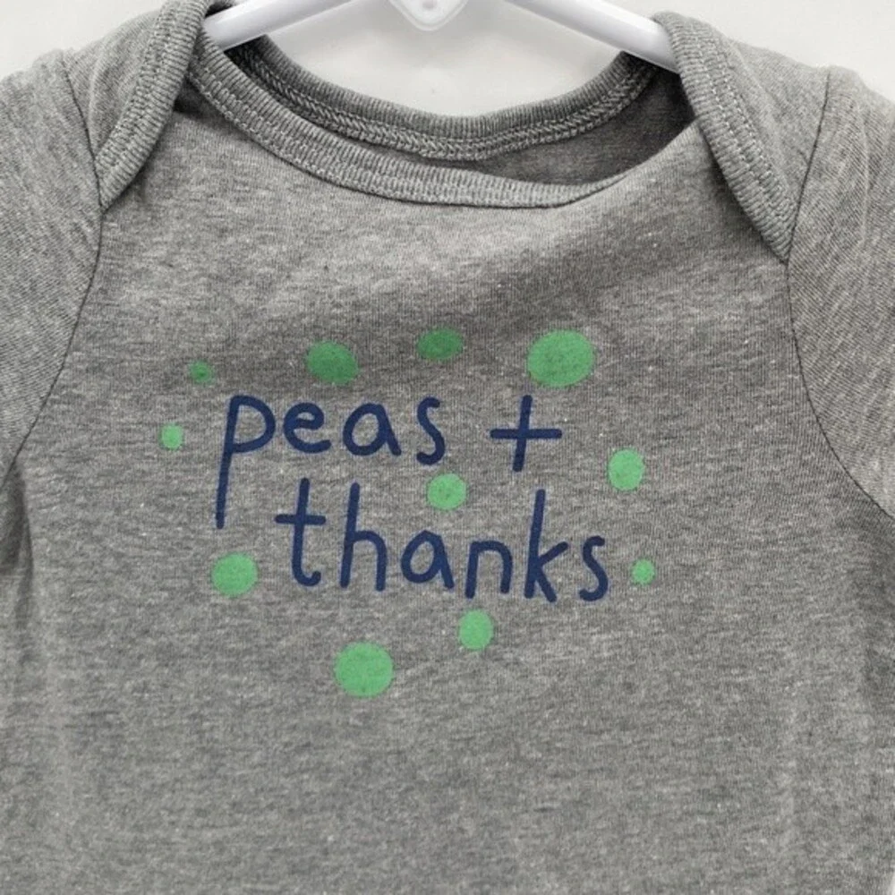 Baby Cat & Jack 0-3 Months Gray Bodysuit Peas & Thanks Print New